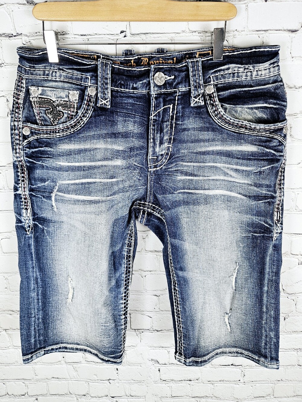ROCK REVIVAL | Diego denim embellished flap pocket jean shorts